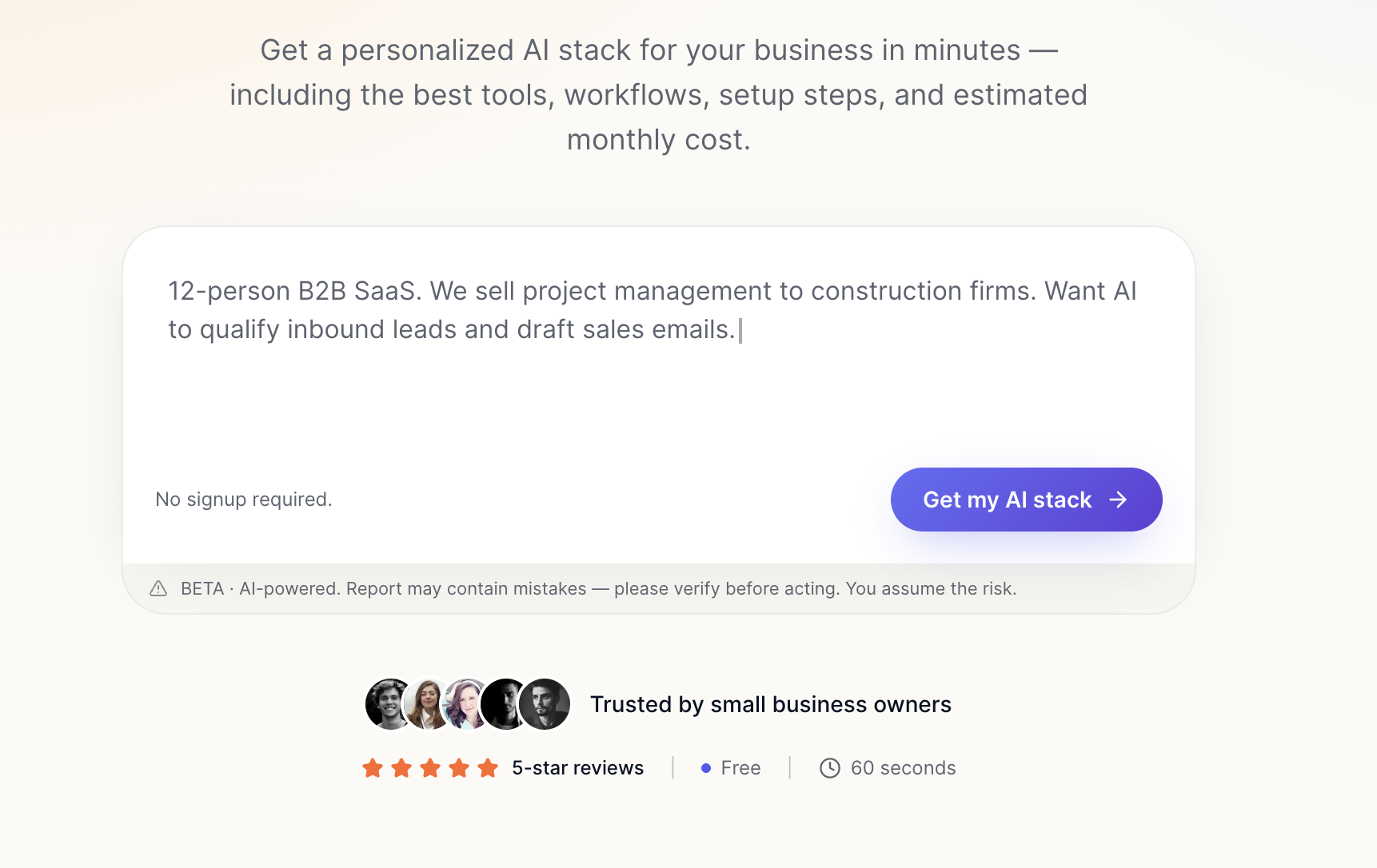 Describe your business — TailorStack screenshot
