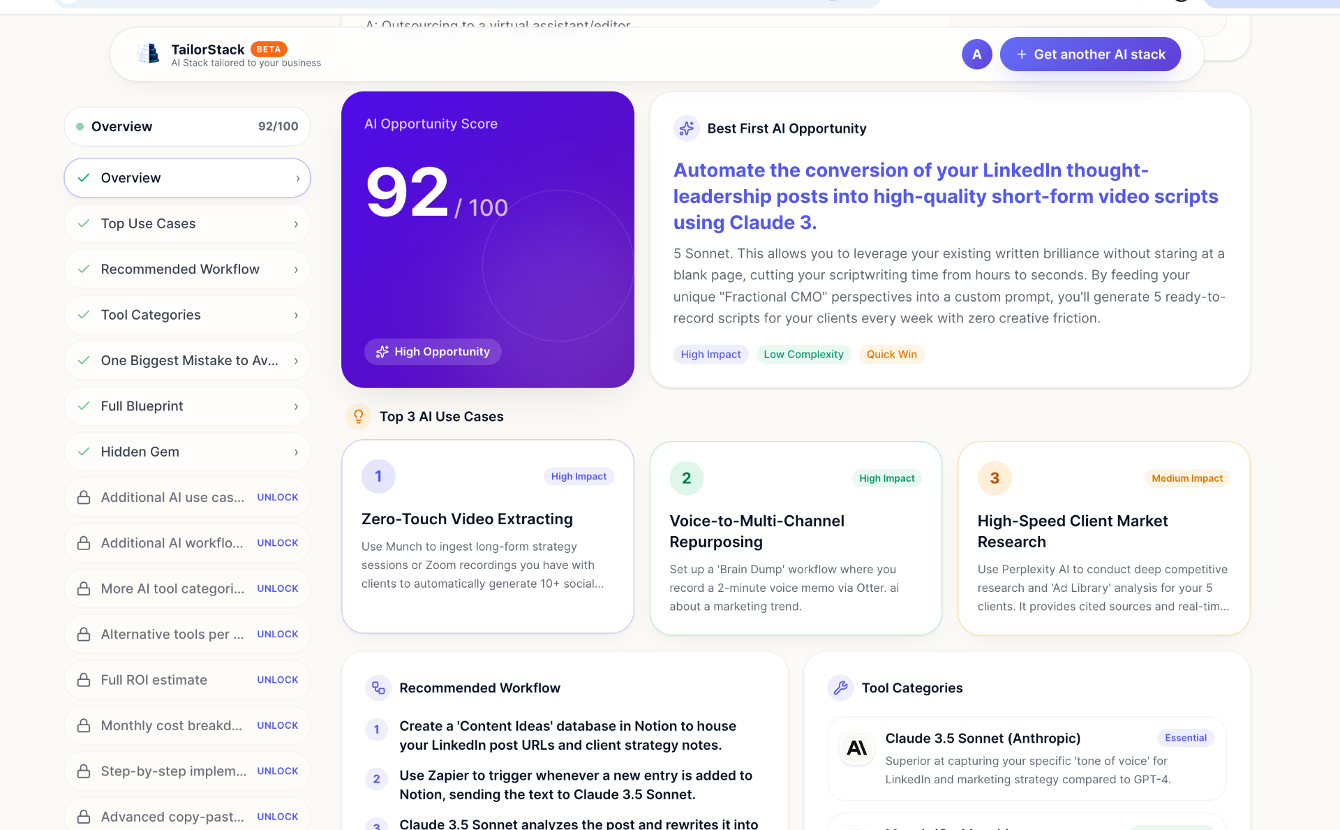 Get your AI stack — TailorStack screenshot